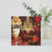 クリスマス ホリデー シャンパンパーティー 赤 ゴールド ボール 招待状 (スタンド正面)