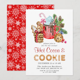 クリスマス ホリデー シーズンの フェスティブな クッキー & ココア パーティー 招待状
