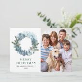 クリスマス ホリデー シーズン フェスティブ ホリー リース 写真4 枚のクリスマス ギフト カード (スタンド正面)