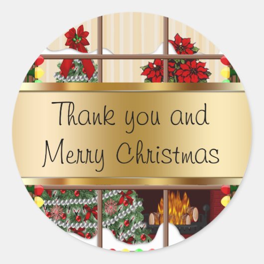 クリスマス・ホリデー・ステッカー感謝してい ラウンドシール (正面)