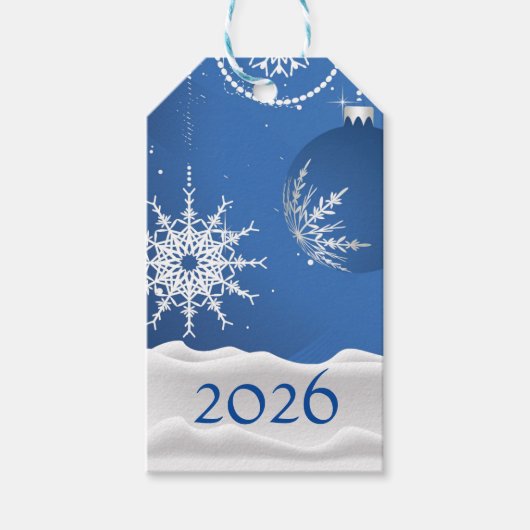 クリスマス/ホリデー スノーフレーク スノー 2026 もしくは名前を追加 ギフトタグ (正面)