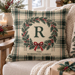 クリスマス ホリデー タータン プライド モノグラム 苗字 クッション