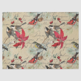 クリスマス・ホリデー・バードとポインセチア・デコパージュ 薄葉紙