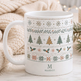 クリスマス ホリデー パターン モノグラム コーヒーマグカップ