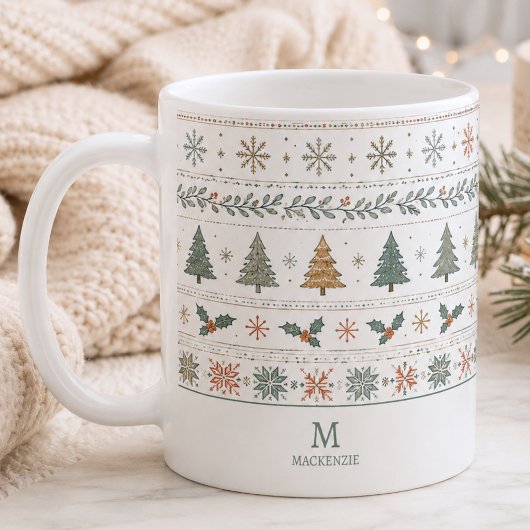 クリスマス ホリデー パターン モノグラム コーヒーマグカップ