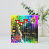 クリスマス ホリデー パーティー カラフル グリッター 招待状 (スタンド正面)