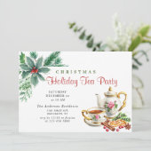 クリスマス ホリデー パーティー フェスティブ ホーリー ベリー ティーパーティー 招待状 (スタンド正面)