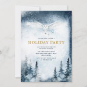 クリスマス ホリデー パーティー モダン ブルー フォレスト オウル 招待状 (正面)
