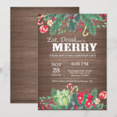 クリスマス ホリデー パーティー 招待状 ラスティック ウッド (正面/裏面)
