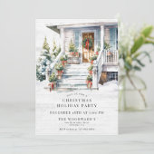 クリスマス ホリデー パーティー 水彩の家 招待状 (スタンド正面)