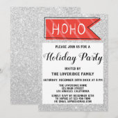 クリスマス ホリデー パーティー 赤と灰のシルバー グリッター 招待状 (正面/裏面)