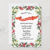 クリスマス ホリデー パーティー 遊び心のある 花と実のモチーフ 招待状 (正面)