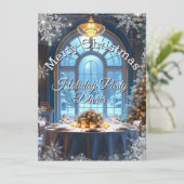 クリスマス ホリデー パーティ ご飯 青い雪の結晶の木 招待状 (スタンド正面)