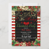 クリスマス・ホリデー・パーティ Eat Drink Be Merry 赤いリボン 招待状 (正面)