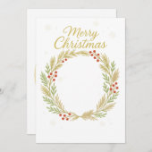 クリスマス ホリデー フォト カード テンプレート – ゴールドのリース (正面/裏面)