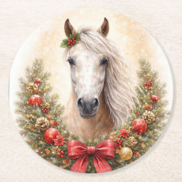 クリスマス+ホリデー+ホース+リース ラウンドペーパーコースター