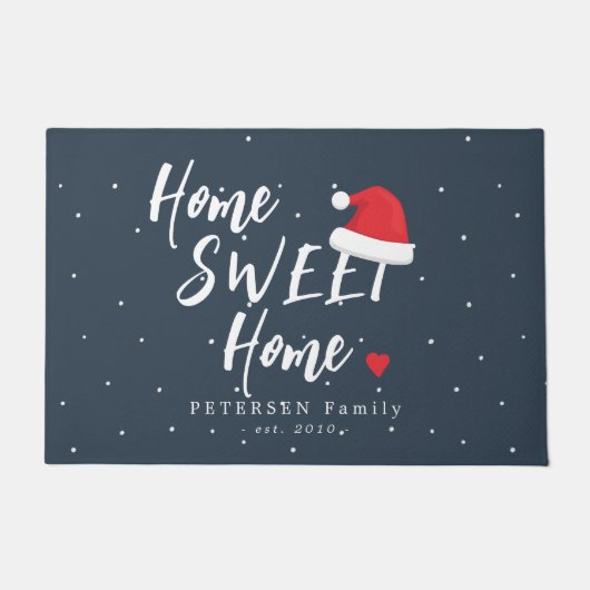 クリスマス・ホリデー・ホームのスイートホームの家族の名前 ドアマット (正面)