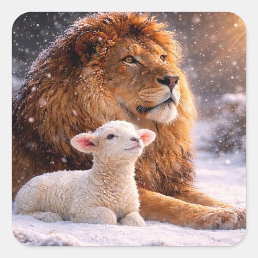 クリスマス+ホリデー+ライオン+ラム スクエアシール (正面)