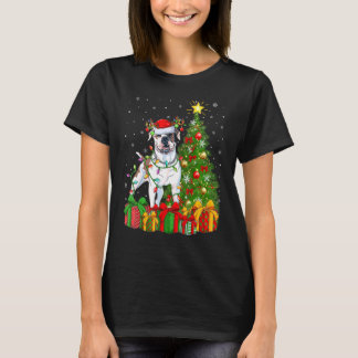 クリスマス ホリデー ライト サンタ アメリカン ブルドッグ クリスマス Tシャツ