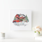 クリスマス ホリデー ラスティック ヴィンテージ トラック バーン ファーム スクエア壁時計 (ホーム)