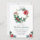 クリスマス ホリデー ランチョン  フェスティブ ホリー リース 招待状 (正面)