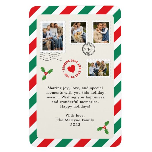 クリスマス・ホリデー・レター家族の写真コラージュ マグネット (縦)