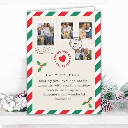 クリスマス・ホリデー・レター家族の写真折り畳み カード