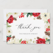クリスマス ホリデー レッド フローラル サンクス カード (正面)