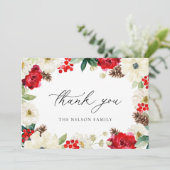 クリスマス ホリデー レッド フローラル サンクス カード (スタンド正面)