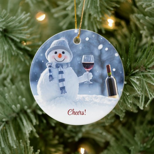 クリスマス ホリデー ワイン 雪だるま かわいい 面白い セラミックオーナメント (ツリー)