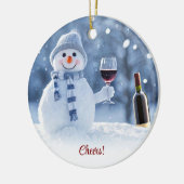 クリスマス ホリデー ワイン 雪だるま かわいい 面白い セラミックオーナメント (左)