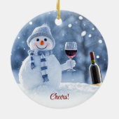 クリスマス ホリデー ワイン 雪だるま かわいい 面白い セラミックオーナメント (裏面)