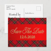 クリスマス ホリデー 企業用 セーブ・ザ・デート ゴールド プライド 赤 リボン 法人 (正面/裏面)