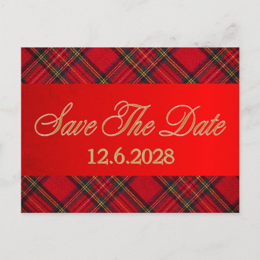 クリスマス ホリデー 企業用 セーブ・ザ・デート ゴールド プライド 赤 リボン 法人 (正面)