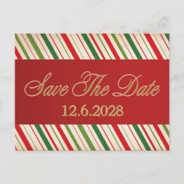 クリスマス ホリデー 企業 セーブ・ザ・デート 赤いリボン キャンディケイン柄