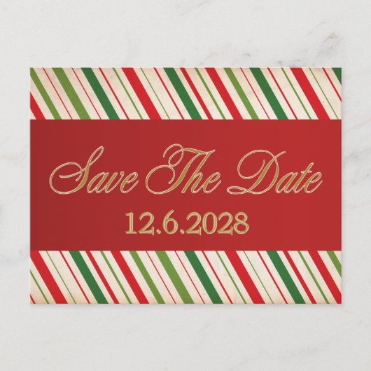 クリスマス ホリデー 企業 セーブ・ザ・デート 赤いリボン キャンディケイン柄 (正面)