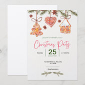 クリスマス ホリデー 企業 ビジネス 家族 ピンク 招待状 (正面/裏面)