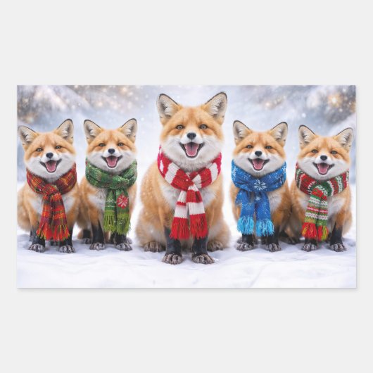 クリスマス ホリデー 可愛い 狐 長方形シール (正面)