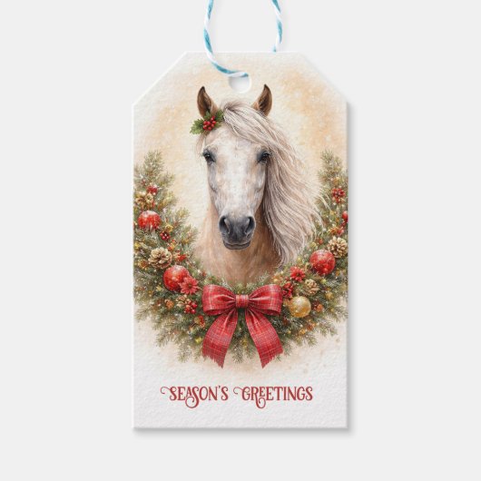 クリスマス ホリデー 可愛い 馬 と リース ギフトタグ (正面)