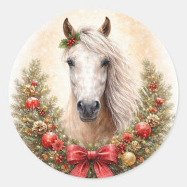 クリスマス ホリデー 可愛い 馬 と リース ラウンドシール