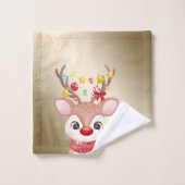 クリスマス・ホリデー – 愛らしいトナカイ，雪 バスタオルセット (ウォッシュタオル)