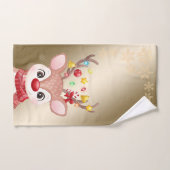 クリスマス・ホリデー – 愛らしいトナカイ，雪 バスタオルセット (ハンドタオル)