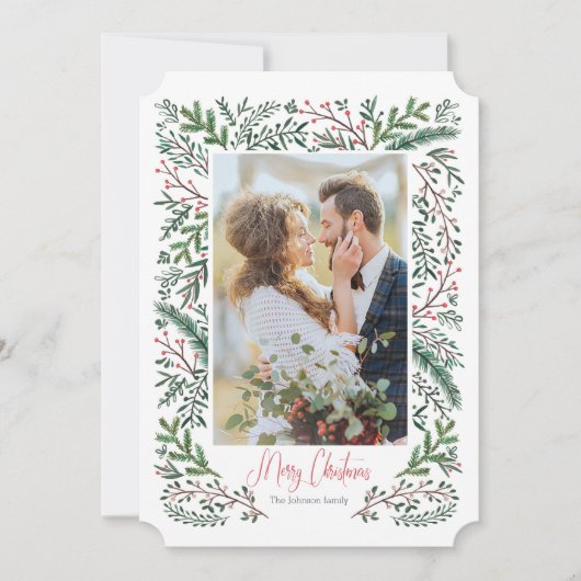 クリスマス・ホリデー |松の木枠 |フォトカード シーズンカード (正面)