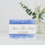 クリスマス ホリデー 法人向け Save-The-Date 招待状 ブルー ゴールド スノーフレーク (スタンド正面)