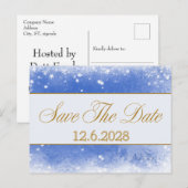 クリスマス ホリデー 法人向け Save-The-Date 招待状 ブルー ゴールド スノーフレーク (正面/裏面)