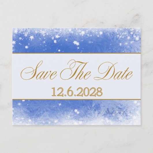 クリスマス ホリデー 法人向け Save-The-Date 招待状 ブルー ゴールド スノーフレーク (正面)