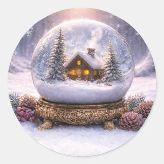 クリスマス ホリデー 雪景色のカントリーキャビン ラウンドシール