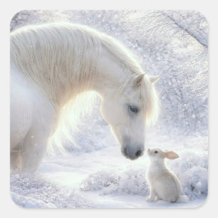 クリスマス ホリデー 馬とウサギ かわいい スクエアシール