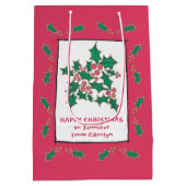 クリスマス・ホリーとベリーパーソナライズされた。 ミディアムペーパーバッグ (裏面)