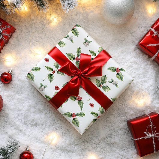 クリスマス・ホリーとミストレ ラッピングペーパー